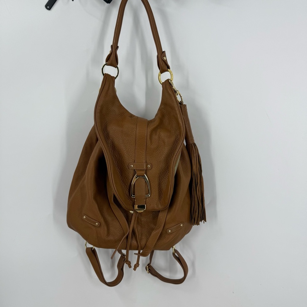 G.I.L.I. GILI Got It Love Convertible Carmel Brown Leather Backpack 4 in 1